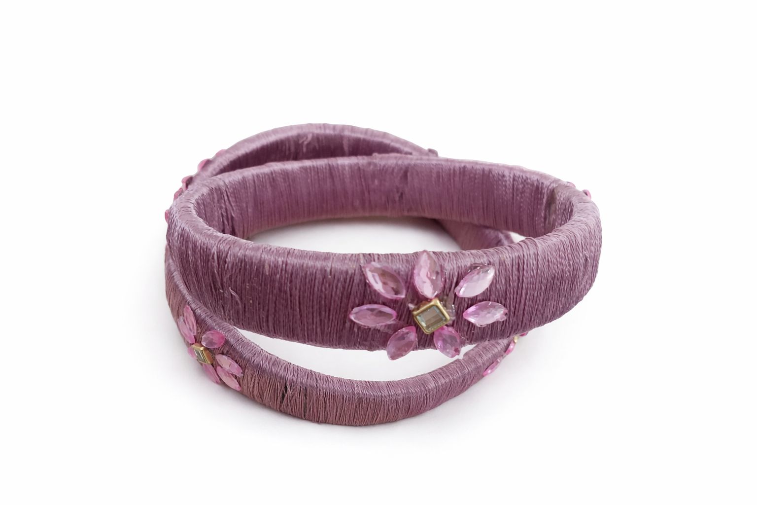 Purple Thread Bangles with Pink Stone Floral Design