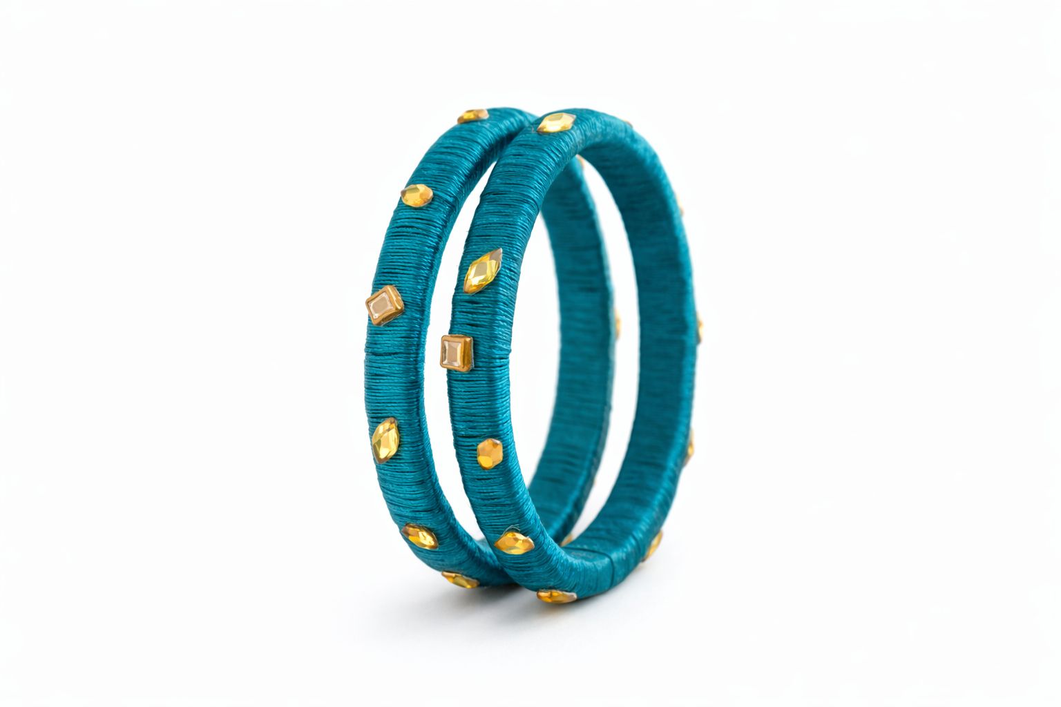 Teal Thread Bangles with Golden Embellishments