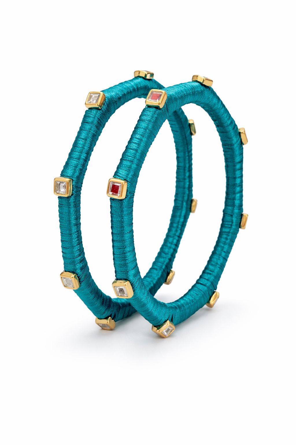 Turquoise Thread Bangles with Square Stone Embellishments