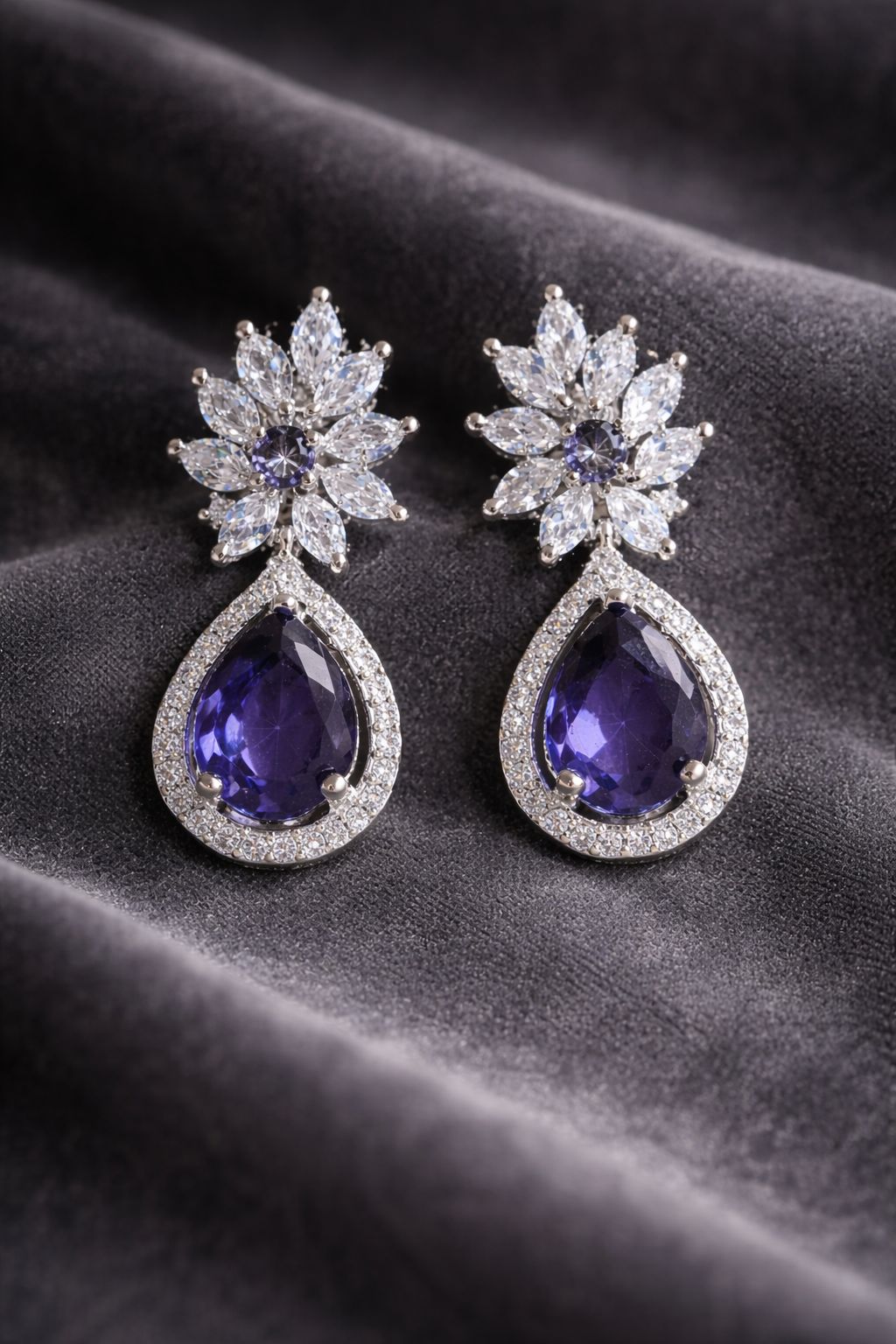 ✨ Royal Purple American Diamond Drop Earrings – Luxury Party Wear Statement Jewellery ✨