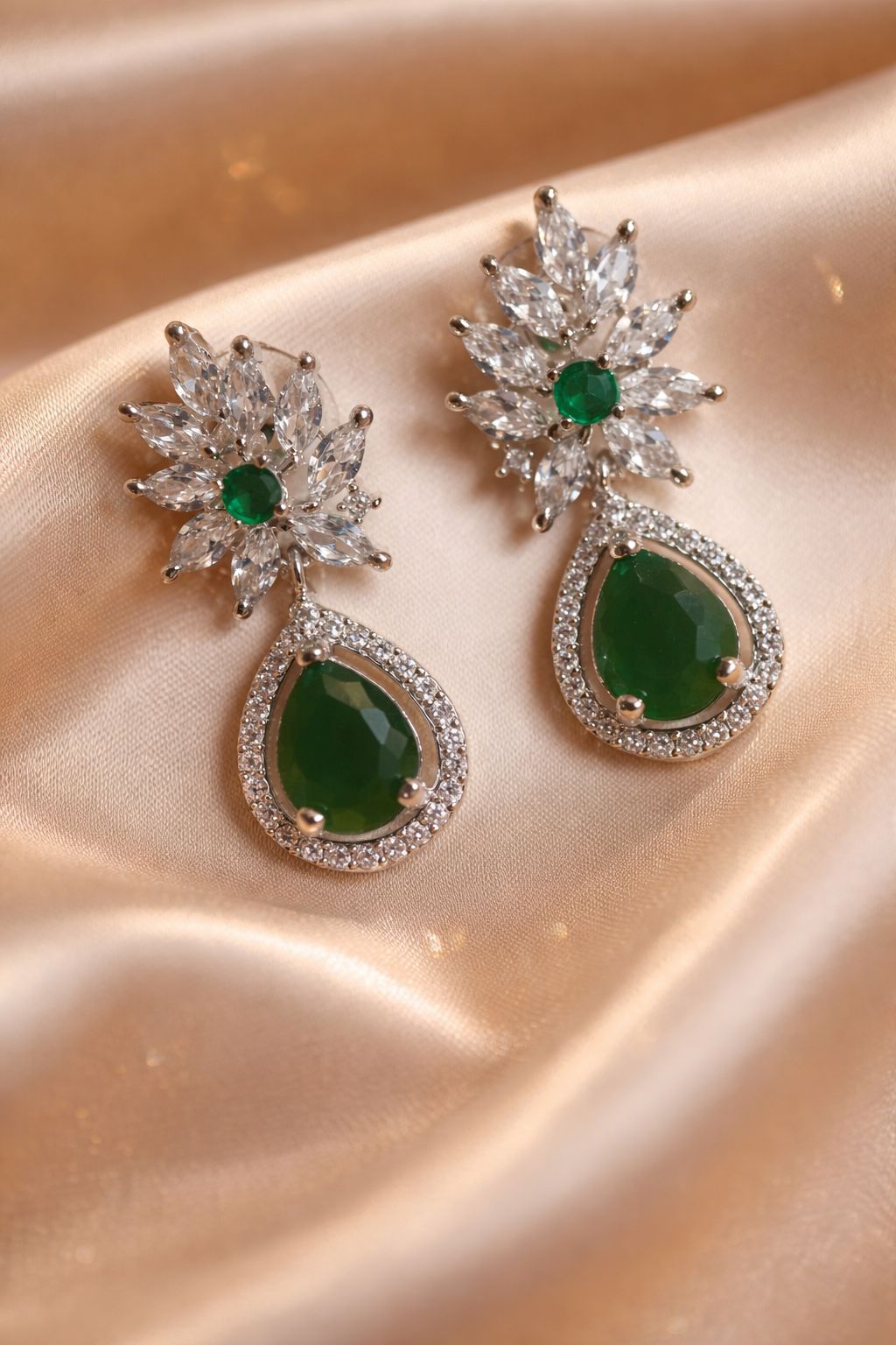✨ Emerald Green American Diamond Drop Earrings – Elegant Party Wear Statement Jewellery ✨
