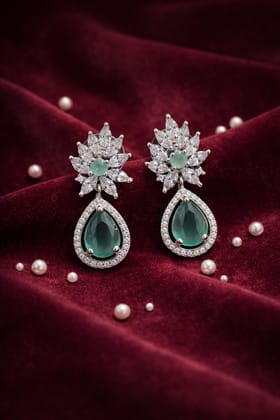 ✨ Classic Sea Green American Diamond Drop Earrings – Elegant Bridal & Party Wear Jewellery ✨