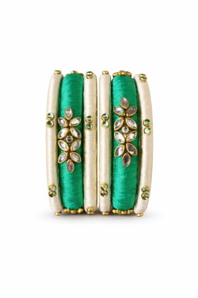 Emerald & Ivory Silk Thread Bangles Set