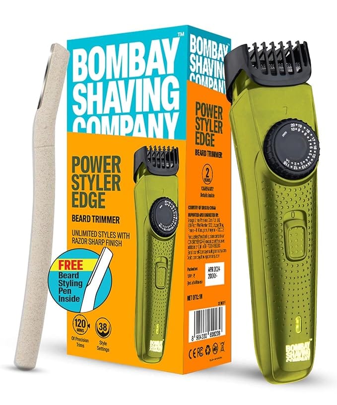 BOMBAY SHAVING COMPANY Flash Charging Men Beard Trimmer with Styling Pen Trimmer 120 min Runtime 38 Length Settings (Green)