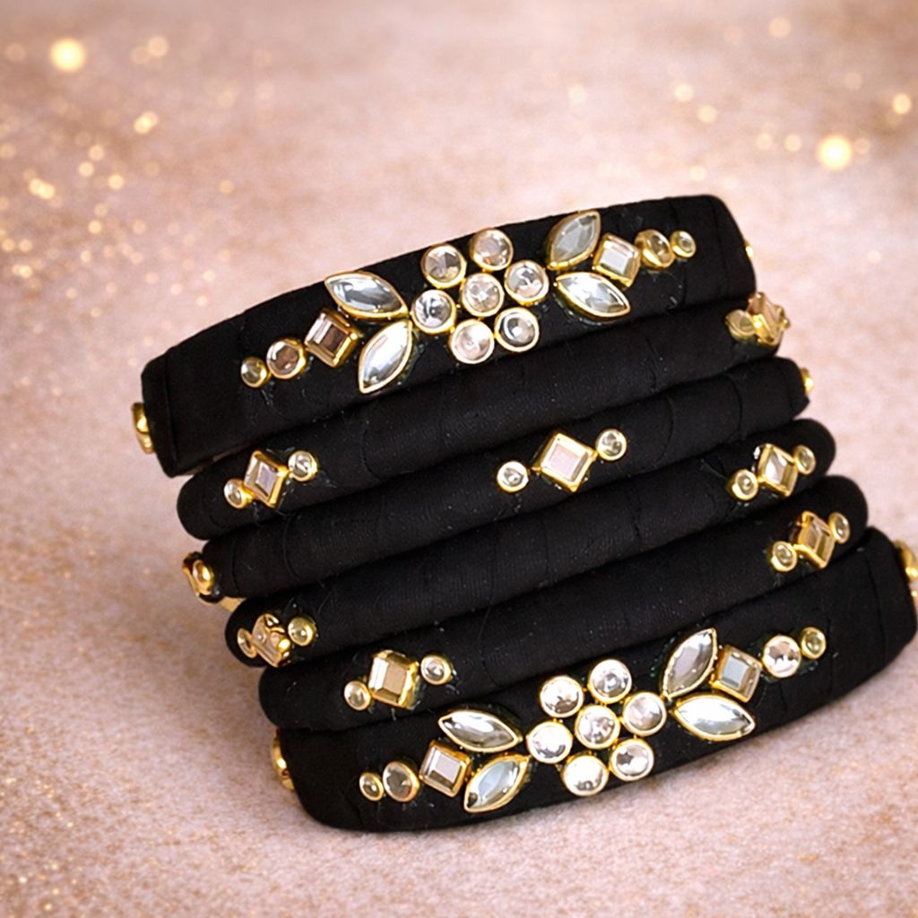 Black Silk Thread Designer Bangle Set with Stone Work