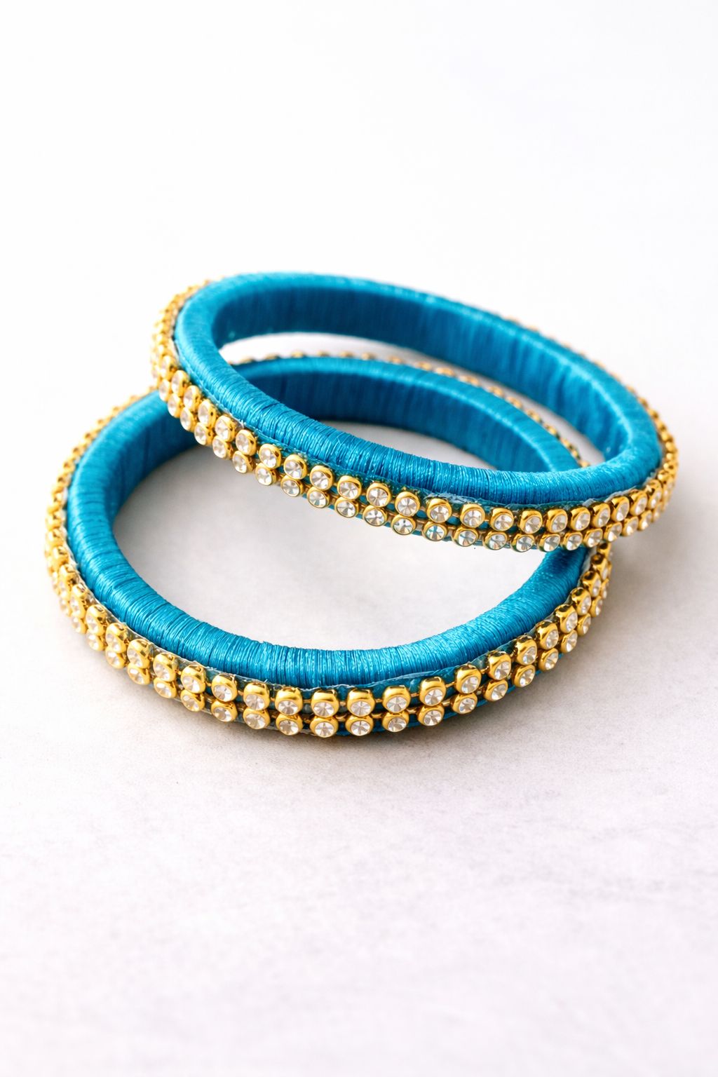 Turquoise Silk Thread Stone Work Bangles Set