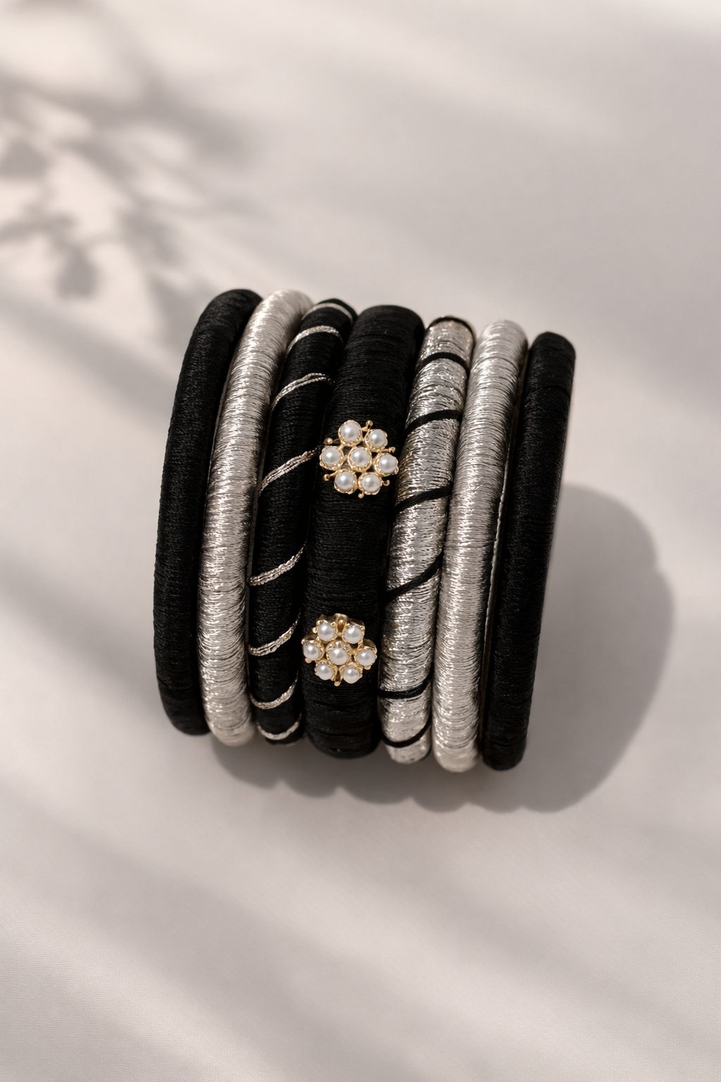 Black & Silver Silk Thread Designer Bangle Set