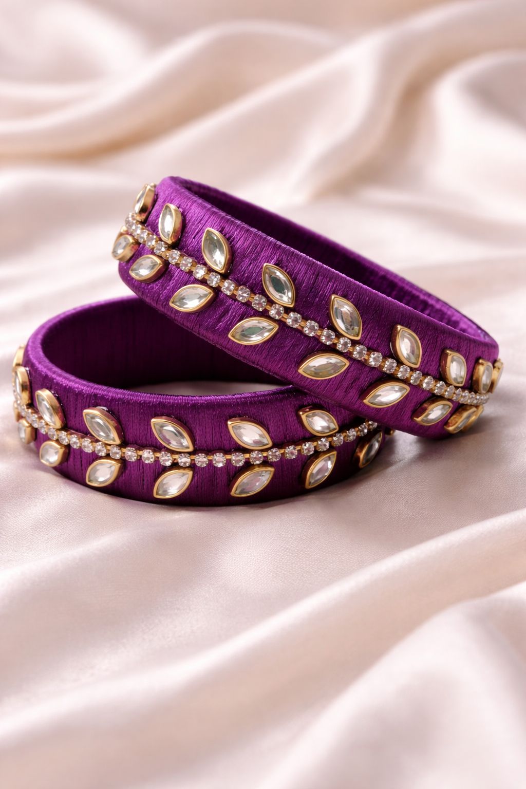 Elegant Purple Silk Thread Stone Bangles