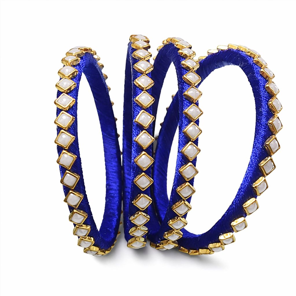 Royal Blue Silk Thread Stone Bangles