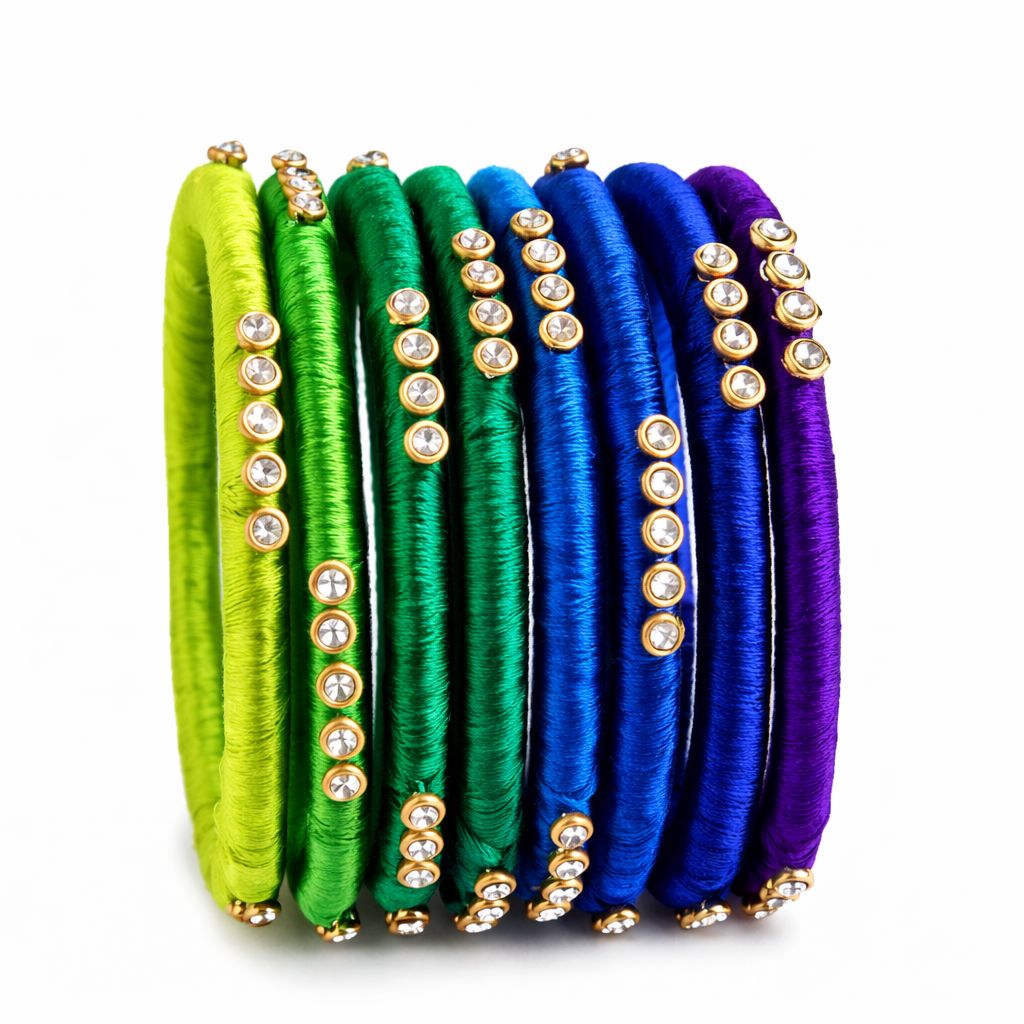 Multicolor Silk Thread Stone Bangles Set