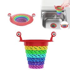 Adjustable Rainbow Sink Strainer for Kitchen Sink Strainer Foldable Prevent Clogging Colorful Cute Plastic Food Debris Catcher Sink Drain Basket for Kitchen