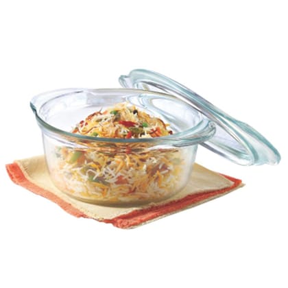Borosil Glass Casserole Oven and Microwave Safe Serving Bowl with Glass Lid, 1.75L, Transparent