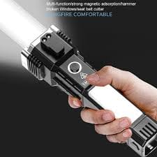 Rechargeable Hammer Torch Light – 6 in 1 LED 3W Torch Flashlight with Glass Breaker & Seat Belt Cutter, Long Distance Beam, Water Resistant, Portable Emergency Rechargeable Light for Home & Outdoor