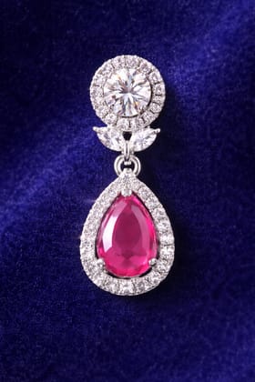 Elegant Ruby and Diamond Imitation Drop Earrings
