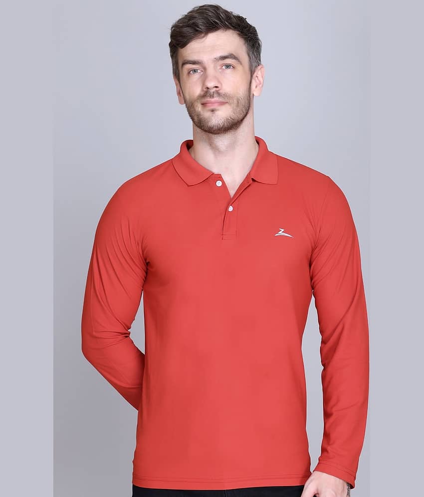 Zeffit Pack of 1 Polyester Regular Fit Solid Full Sleeves Men's Polo T Shirt ( Rust )