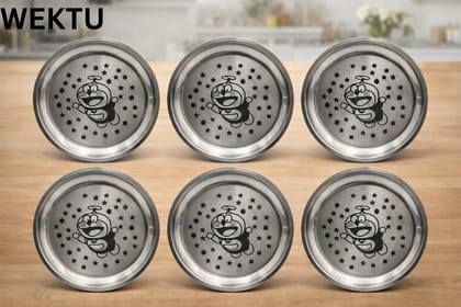 WEKTU  Stainless Steel Quarter Plate for Kids & Dining, 18 cm, Laser Engraved,Multiple Designs(Kanjak plate) pack of 12.