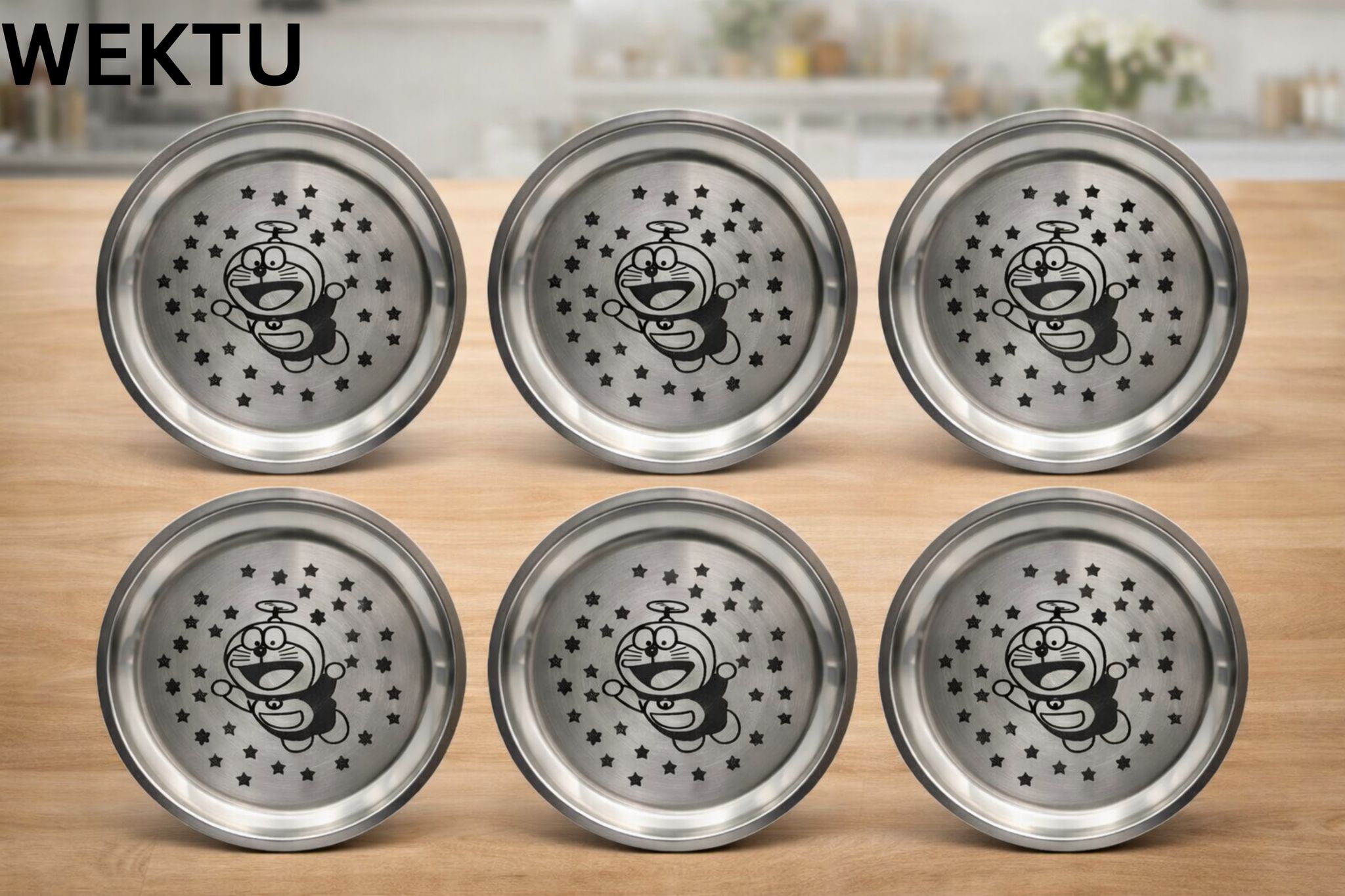 WEKTU  Stainless Steel Quarter Plate for Kids & Dining, 18 cm, Laser Engraved,Multiple Designs(Kanjak plate) pack of 12.