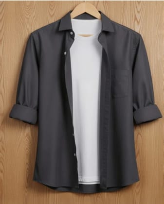 Voroxy Men Solid Casual Grey Shirt Voroxy Men Solid Casual Grey Shirt