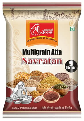 Rajasthani Shree ann Navratan Multigrain Atta 1kg, 9 Grain Cold Processed Flour, 75% millets & 25% wheat