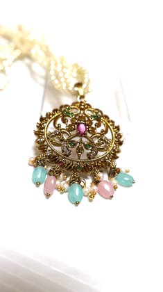 Traditional Gold-Plated Pearl Pendant with Gemstone Accents