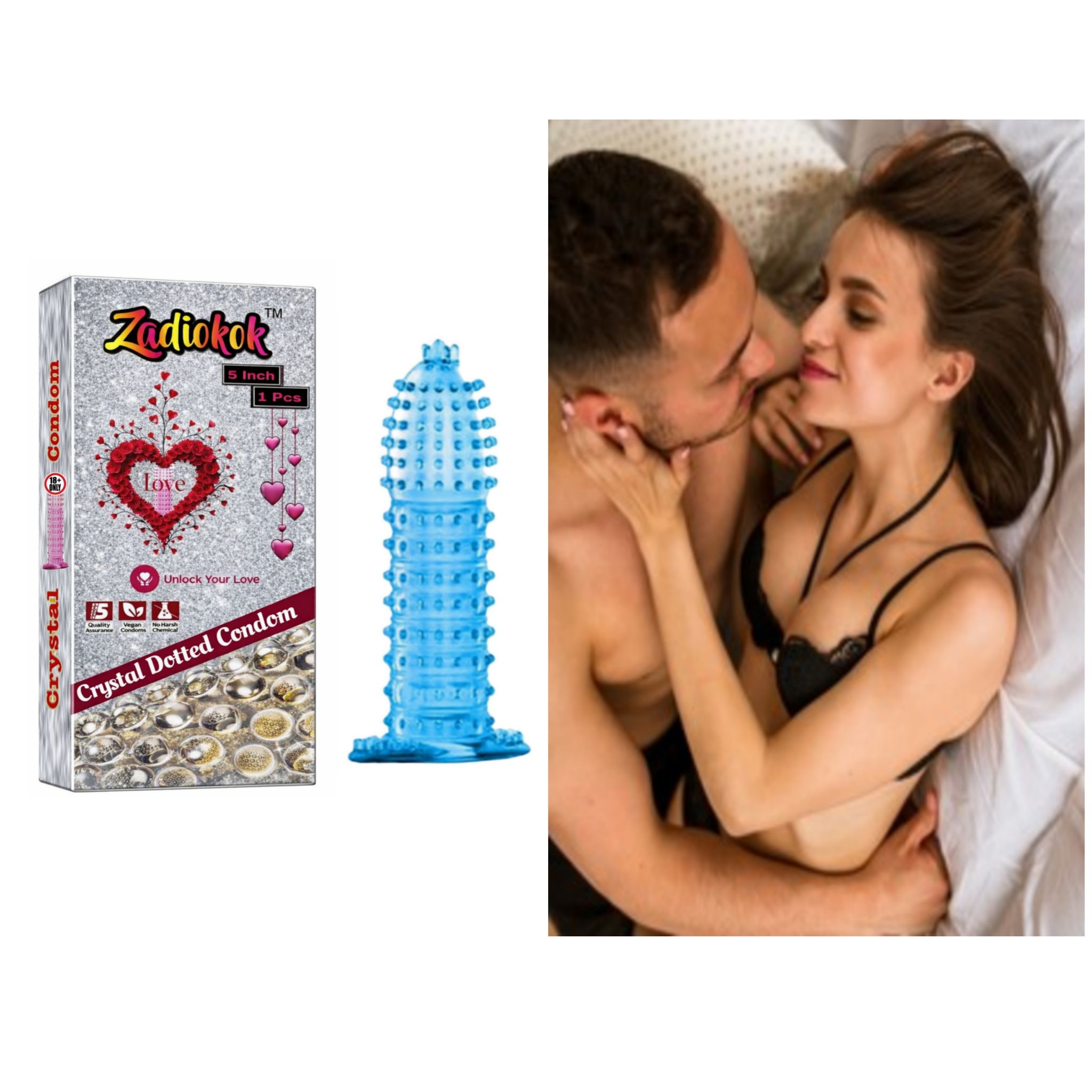 Zadiokok Crystal Dotted Condom 5 inch Reusable Pleasure for Enhanced Sensation Silver Series 1 Piece for Couples