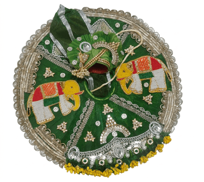 Green Elephant Embroidered Laddu Gopal Poshak Dress with Pagdi