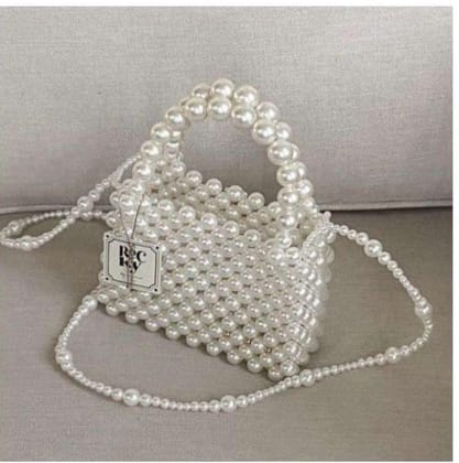 Elegant White Pearl Beaded Handbag with Crossbody Strap