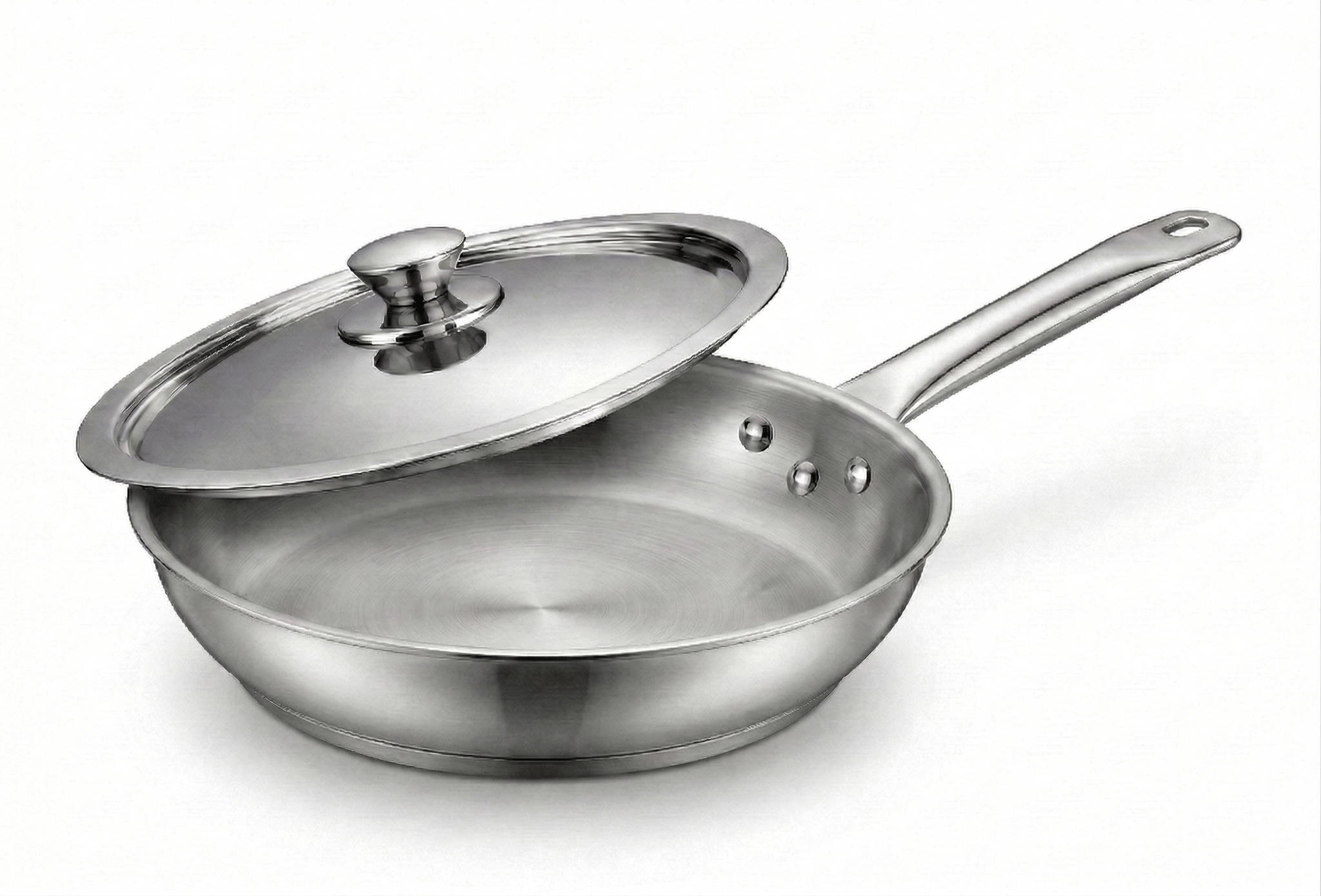 Premium Tri-Ply Stainless Steel Fry Pan with Lid -  Induction Compatible Skillet, Riveted Handle, Sauté Pan for Even Heat Distribution