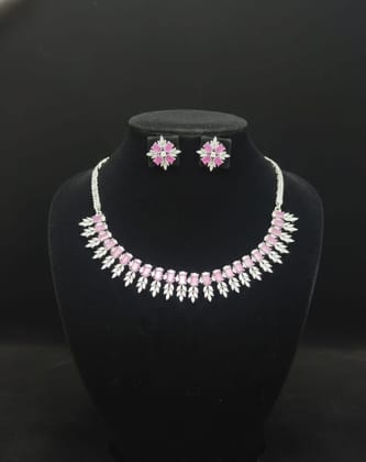 Elegant Pink Stone Necklace Set with Earrings