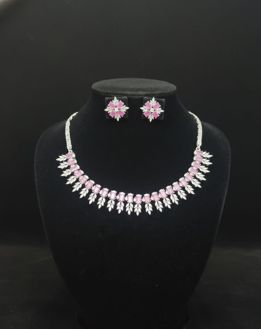 Elegant Pink Stone Necklace Set with Earrings