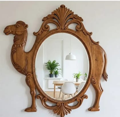 Hand-Carved Wooden Camel Mirror