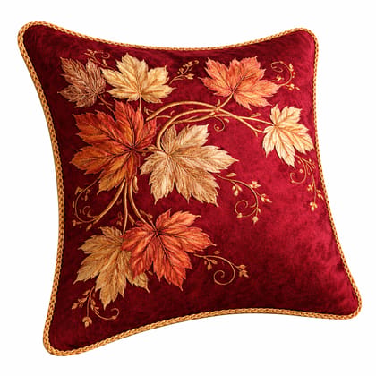 Velvet Autumn Leaves Embroidered Throw Pillow cover
