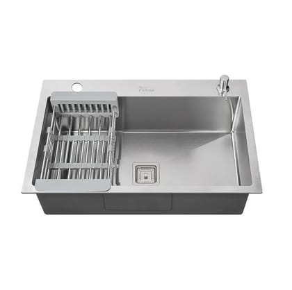 Premium Handmade (24 x 18 x 10) Inch Single Bowl Silver with Side Tap Hole Stainless Steel Kitchen Sink