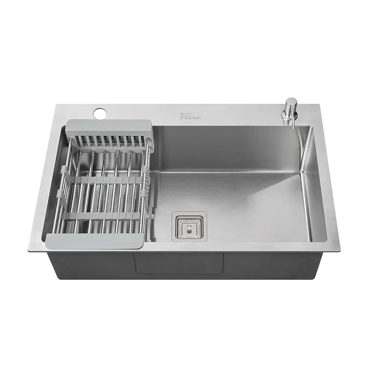 Premium Handmade (24 x 18 x 10) Inch Single Bowl Silver with Side Tap Hole Stainless Steel Kitchen Sink