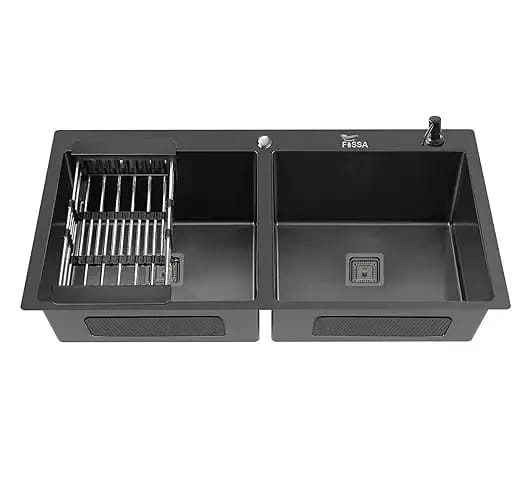 Classic Handmade (32"x18"x10") Inch Stainless Steel Double Bowl Black Kitchen Sink With Tap Hole
