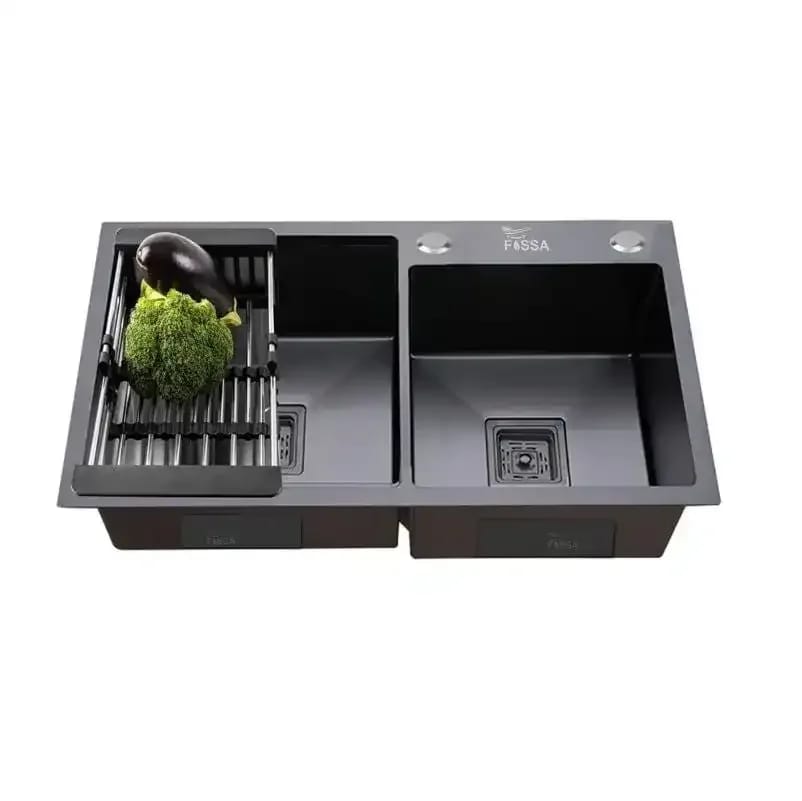 Classic Handmade (32"x18"x10) Inch Stainless Steel Double Bowl Black Kitchen Sink With Tap Hole