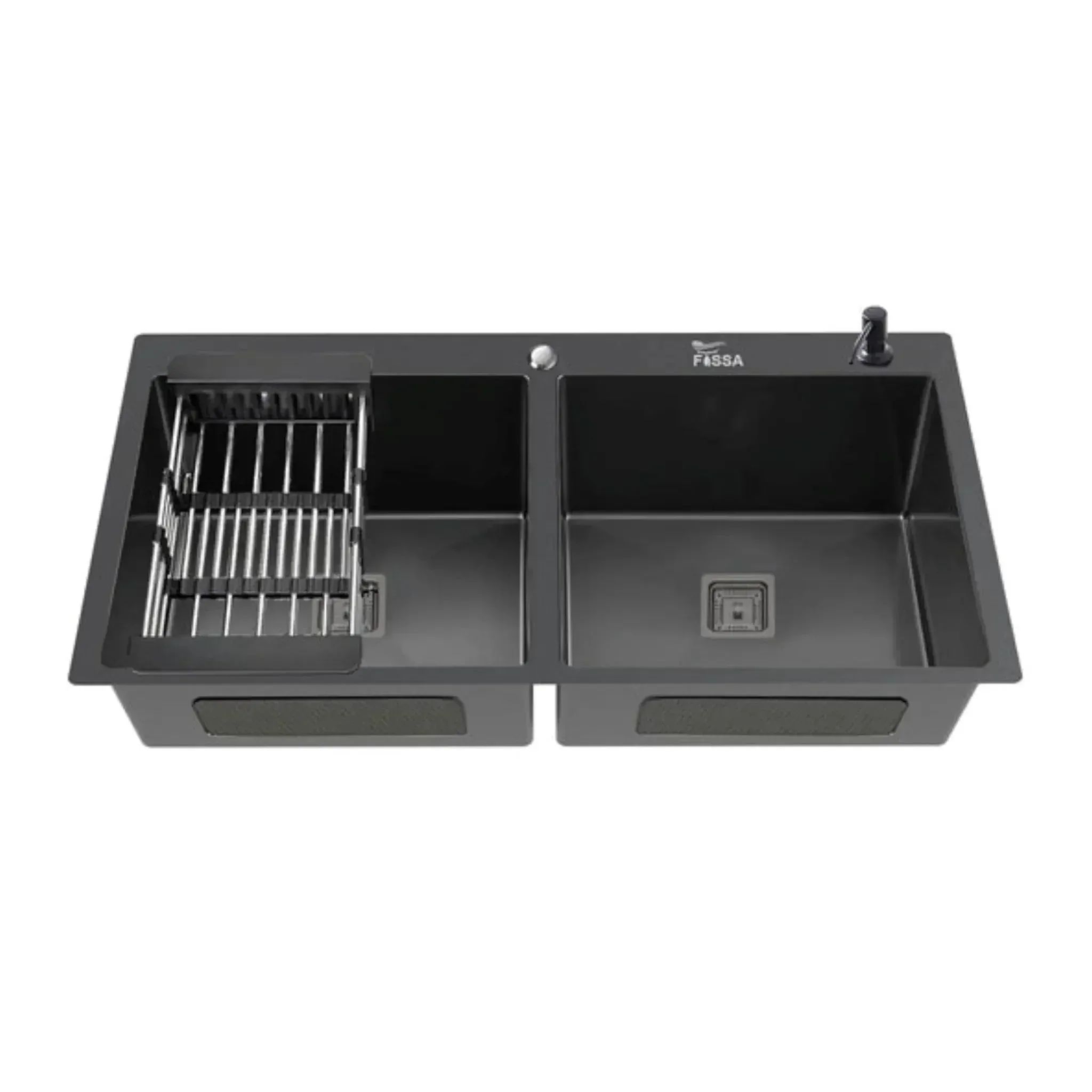 Classic Handmade (45"x20"x10) Inch Stainless Steel Double Bowl black Kitchen Sink With Tap Hole