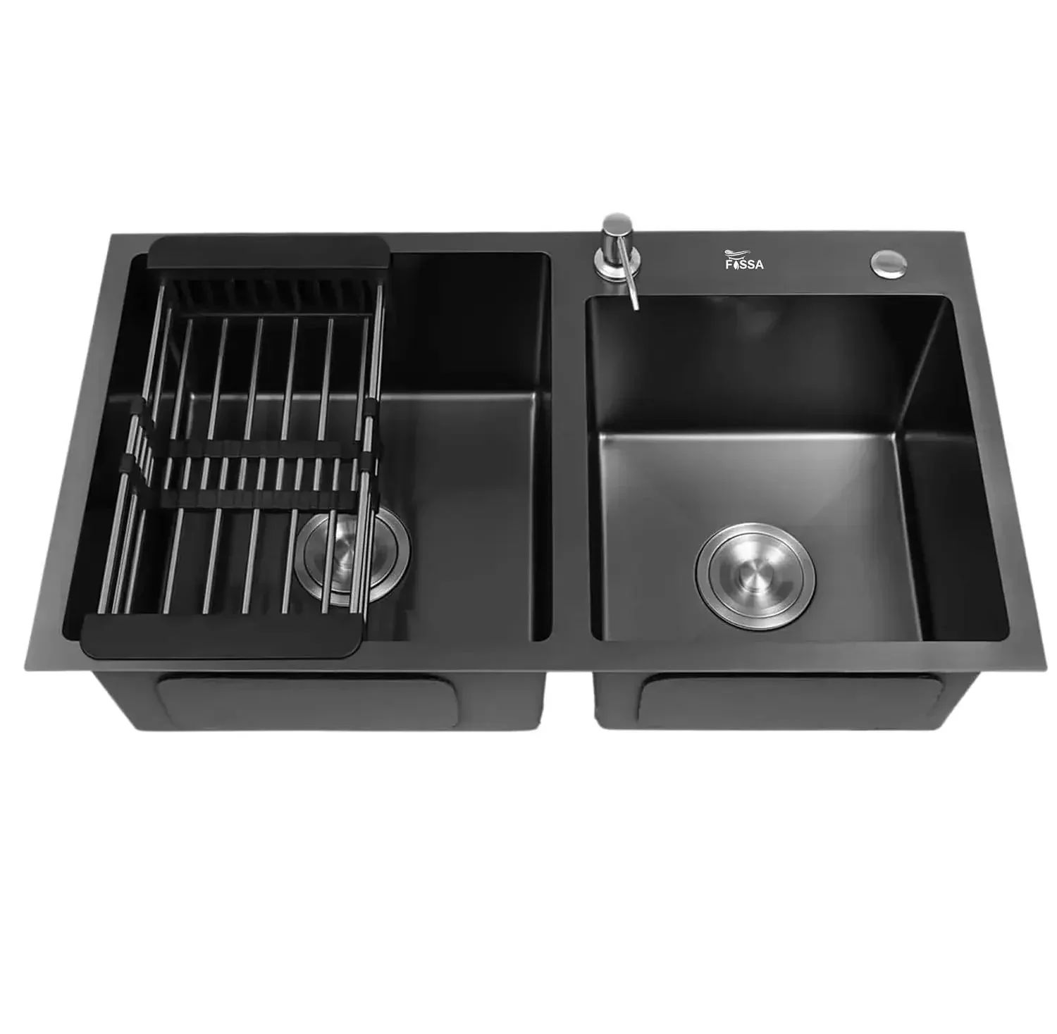Classic Handmade (32" x18" x 10 ) Inch Stainless Steel Double Bowl Black Kitchen Sink With Tap Hole