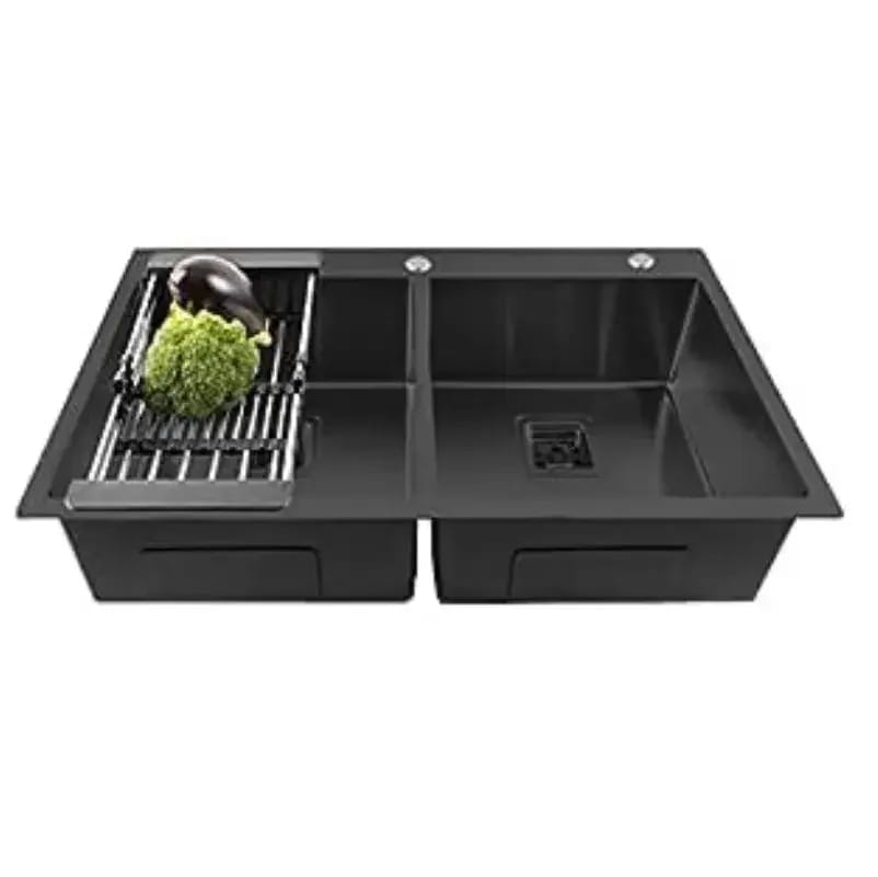 Premium-304 Handmade (37"x18"x10) Inch Stainless Steel Double Bowl black Kitchen Sink With Tap Hole
