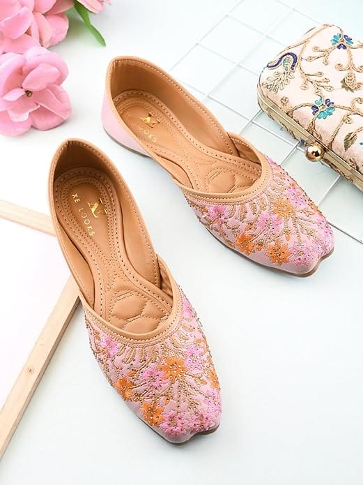 Women's Ethnic Punjabi Juttis | Traditional Slip-On Flats with Peacock Embroidery | Cushioned Footbed for Comfort | Comfortable & Stylish Punjabi Juttis for Girls & Women
