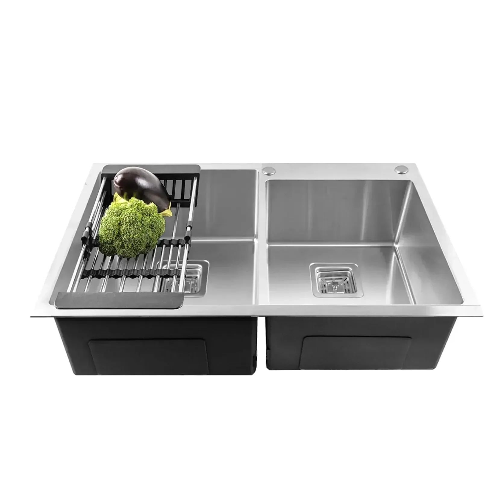 Premium-304 Handmade (32x18x10) Inch Stainless Steel Double Bowl Silver Kitchen Sink With Tap Hole