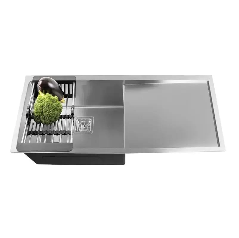 Classic silver Single Bowl with Drain Board Handmade Kitchen Sink (32"x18"x10)