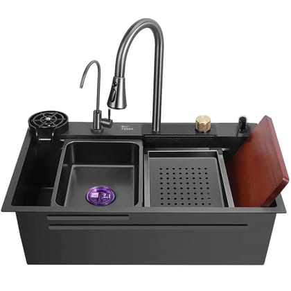 Smart Waterfall (27 x18 x 10) Inch Premium Stainless Steel Kitchen Sink Black