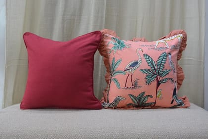 Jungle Safari & Maroon Reversible Cotton Cushion Covers (16 x 16 Inch) – Set of 2
