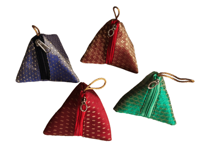 Triangular Pyramid Shaped Potali Bag Purse ( Samosa Bag)  with Zipper - Set of 4  Multicolor fashion Bags