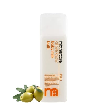 Mothercare All We Know Baby Milk Bath (300ml) | Gentle Moisturizing Baby Bath with Natural Extracts | Mild Cleanser for Newborn & Sensitive Skin