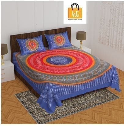 3001-Hometrade India-Standard King Size (90*108 Inches) Double Bedsheet With 2 Pillow Cover-RJ-14-Jaipur lining-3828