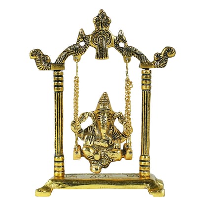 Dreamkraft White Metal Ganesh Ji on Swing Peacock Jhula Idol Showpiece (13cm x 6.5cm x 19.5cm)
