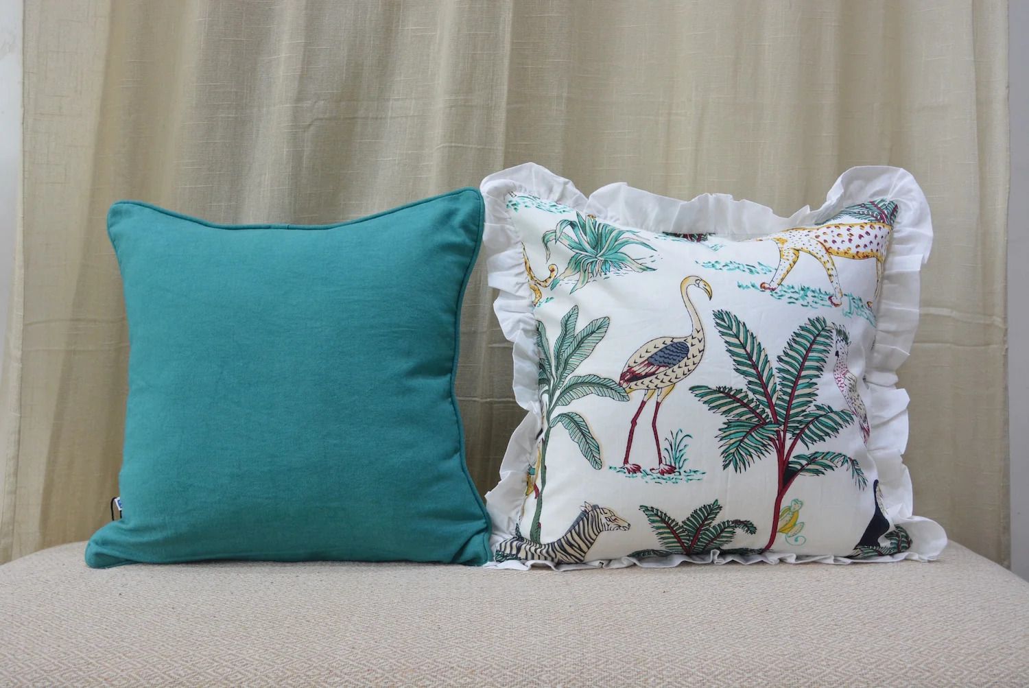 Jungle Safari & Teal Reversible Cotton Cushion Cover Set (16 x 16 inch) – Set of 2
