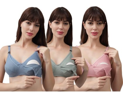 JUSTLY Women Maternity/Nursing Bra Non Padded Non Wired Cotton Feeding Bra for Breastfeeding Mothers –Multicolor-Baby Pink, Olive Green, Sky Blue - Soft Comfortable Daily Wear JUSTLY Women Maternity/Nursing Bra Non Padded Non Wired Cotton Feeding Bra for Breastfeeding Mothers –Multicolor-Baby Pink, Olive Green, Sky Blue - Soft Comfortable Daily Wear